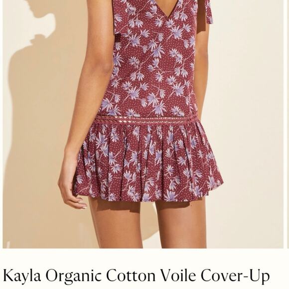Eberjey Kayla Burgundy Floral Cotton Voile Cover Up Mini Dress S NWT $168 - Picture 4 of 12